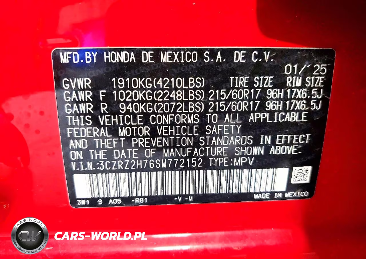 2025 Honda Hr-V Exl VIN:3CZRZ2H76SM772152 - 13