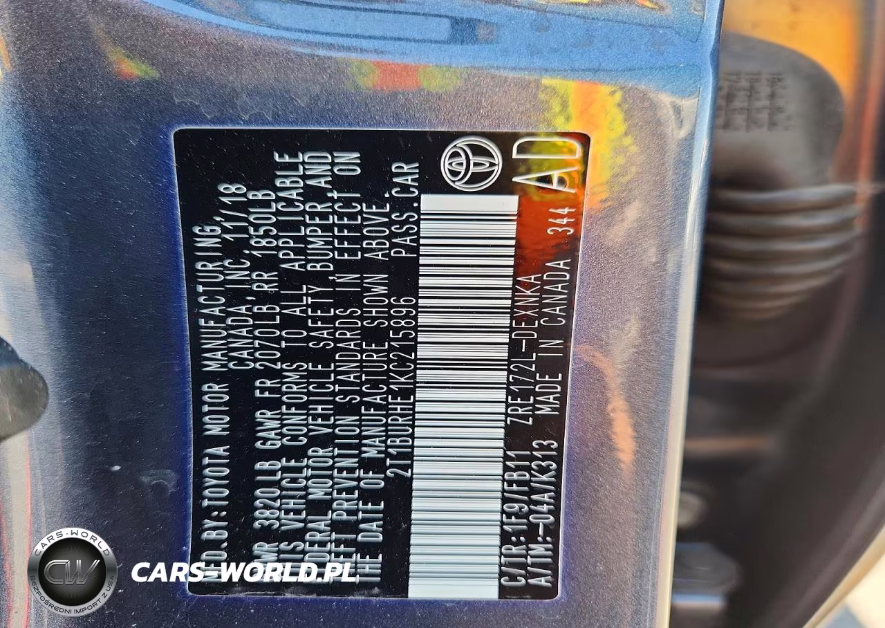 2019 Toyota Corolla Le VIN:2T1BURHE1KC215896 - 12