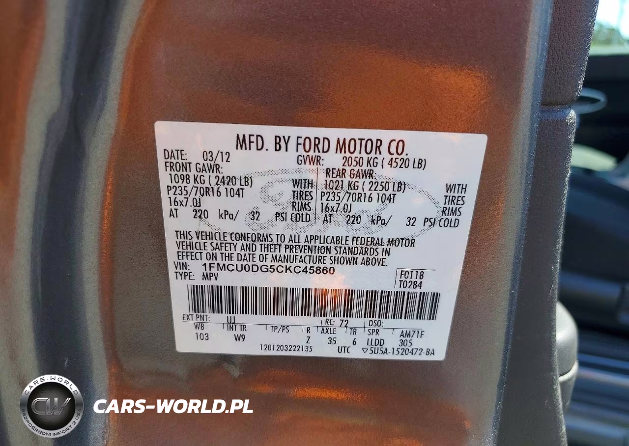 2012 Ford Escape Xlt VIN:1FMCU0DG5CKC45860 - 13
