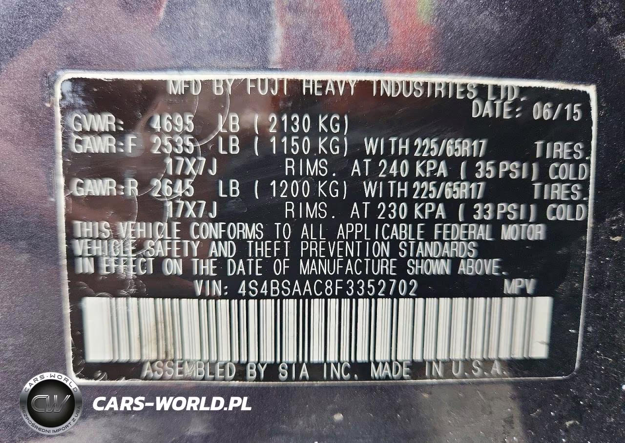 2015 Subaru Outback 2.5I VIN:4S4BSAAC8F3352702 - 13