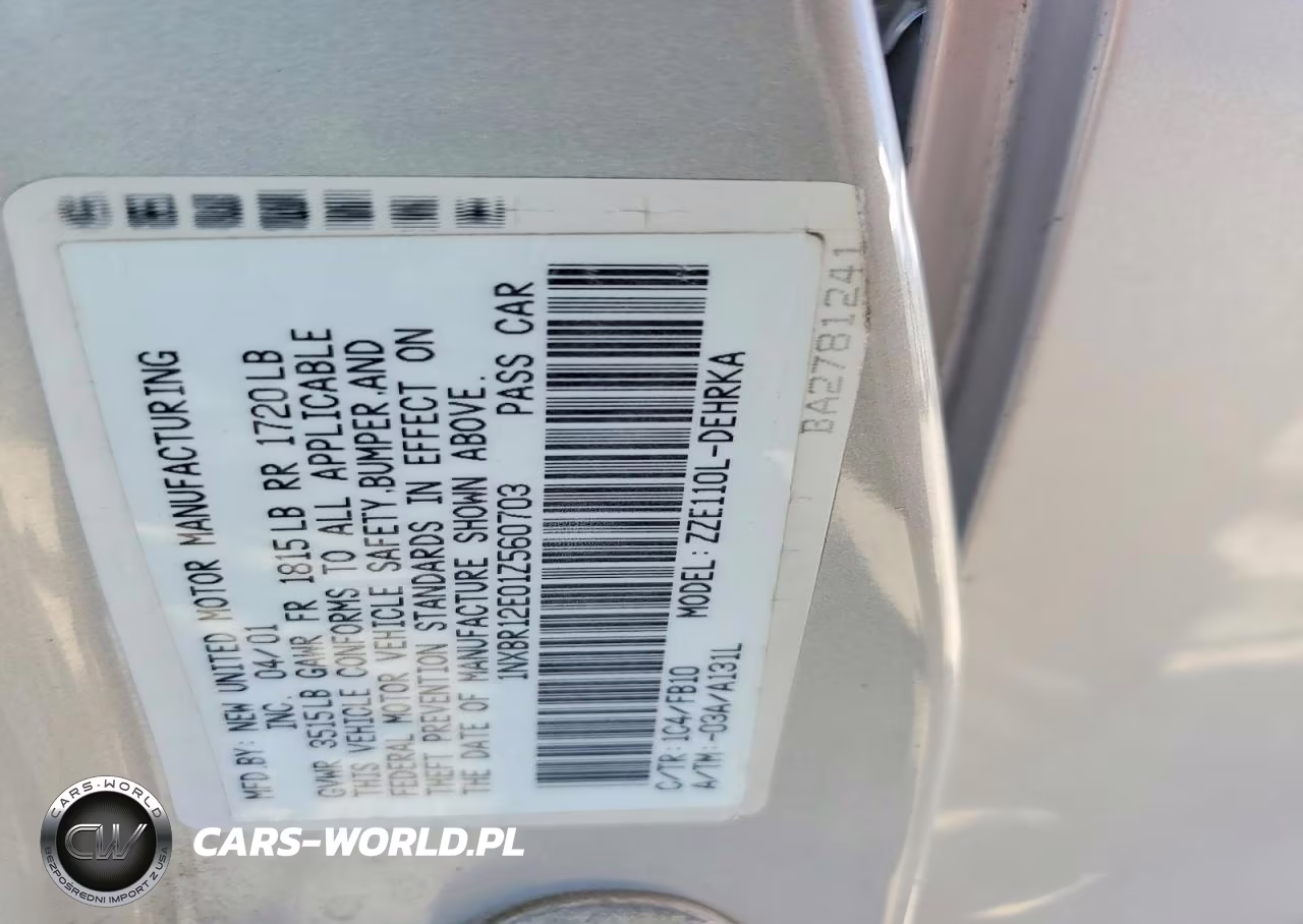2001 Toyota Corolla Ce VIN:1NXBR12E01Z560703 - 12