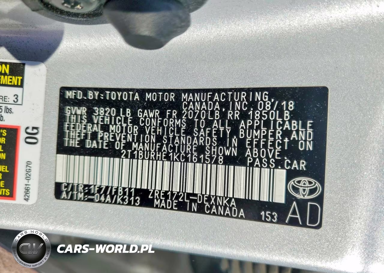 2019 Toyota Corolla Le VIN:2T1BURHE1KC161578 - 12