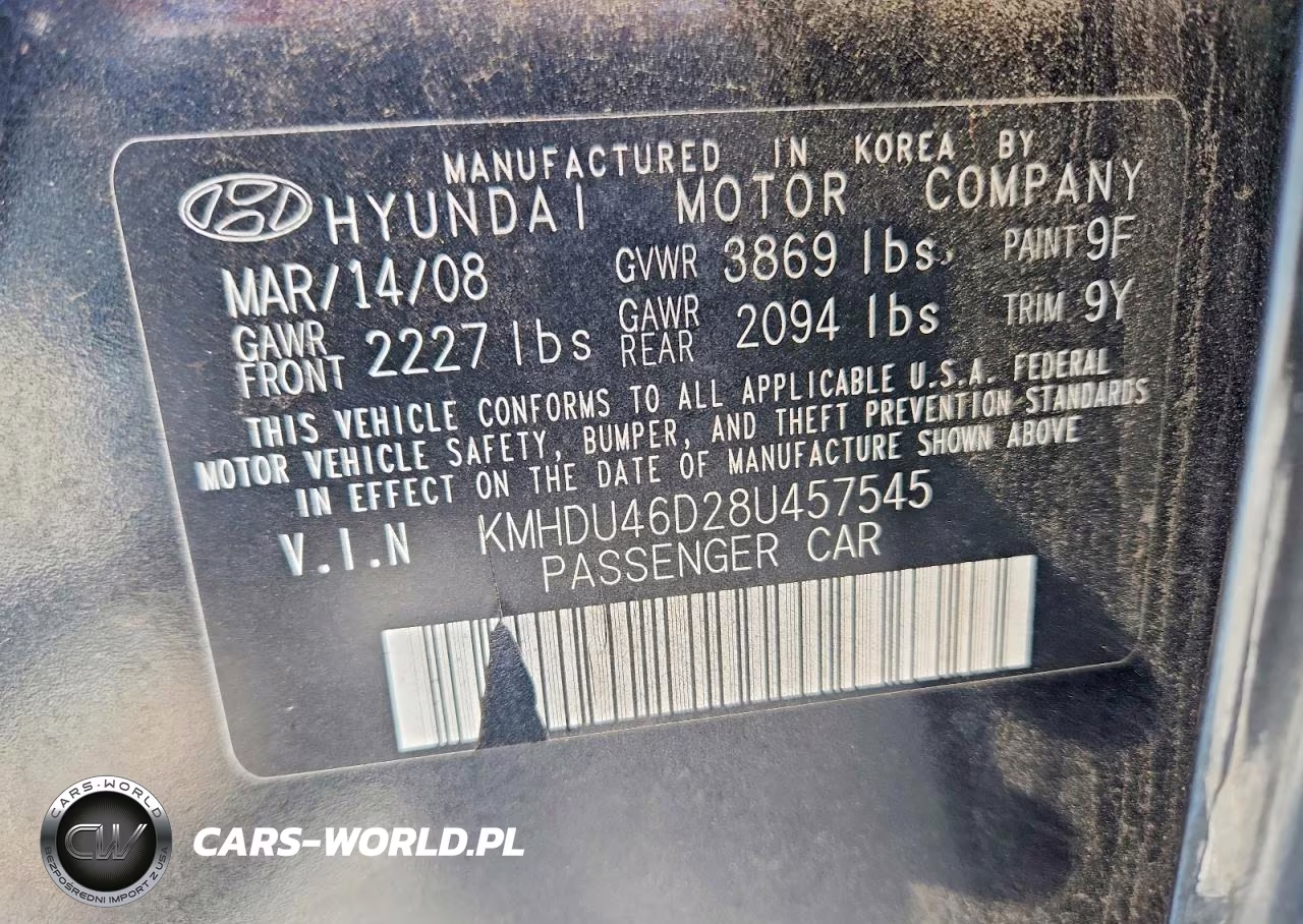 2008 Hyundai Elantra Gls VIN:KMHDU46D28U457545 - 12