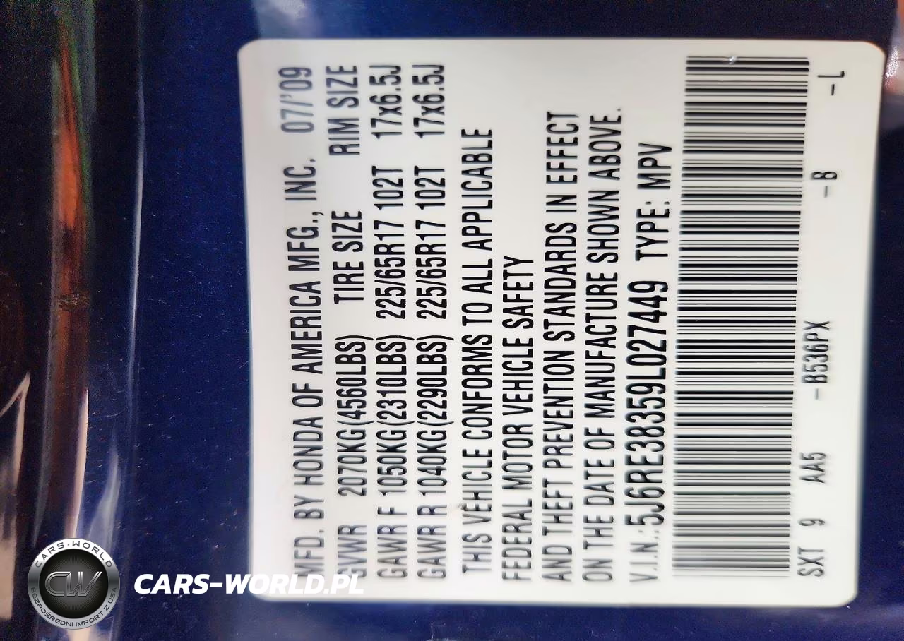 2009 Honda Cr-V Lx VIN:5J6RE38359L027449 - 13