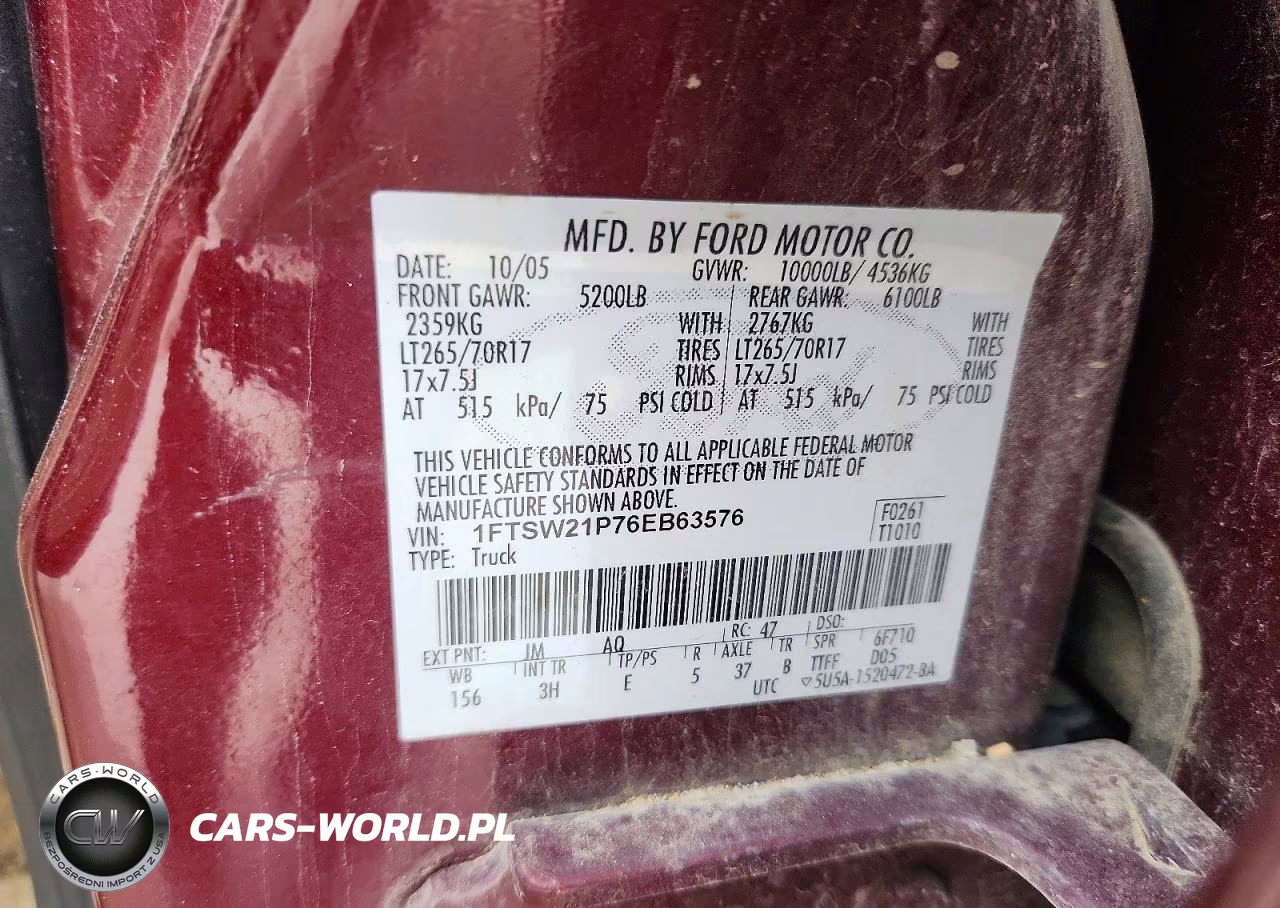 2006 Ford F250 Super Duty VIN:1FTSW21P76EB63576 - 12