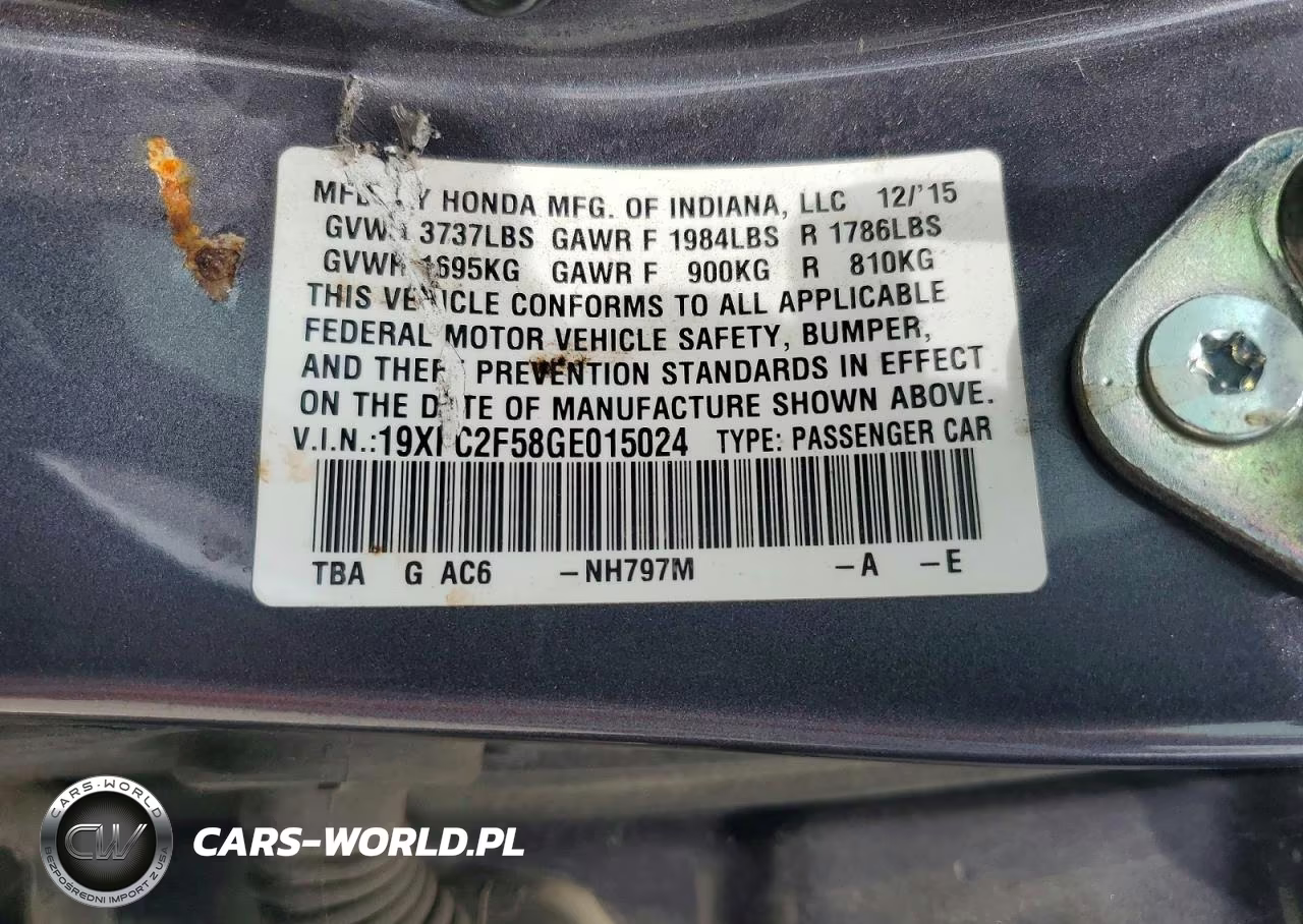 2016 Honda Civic Lx VIN:19XFC2F58GE015024 - 12