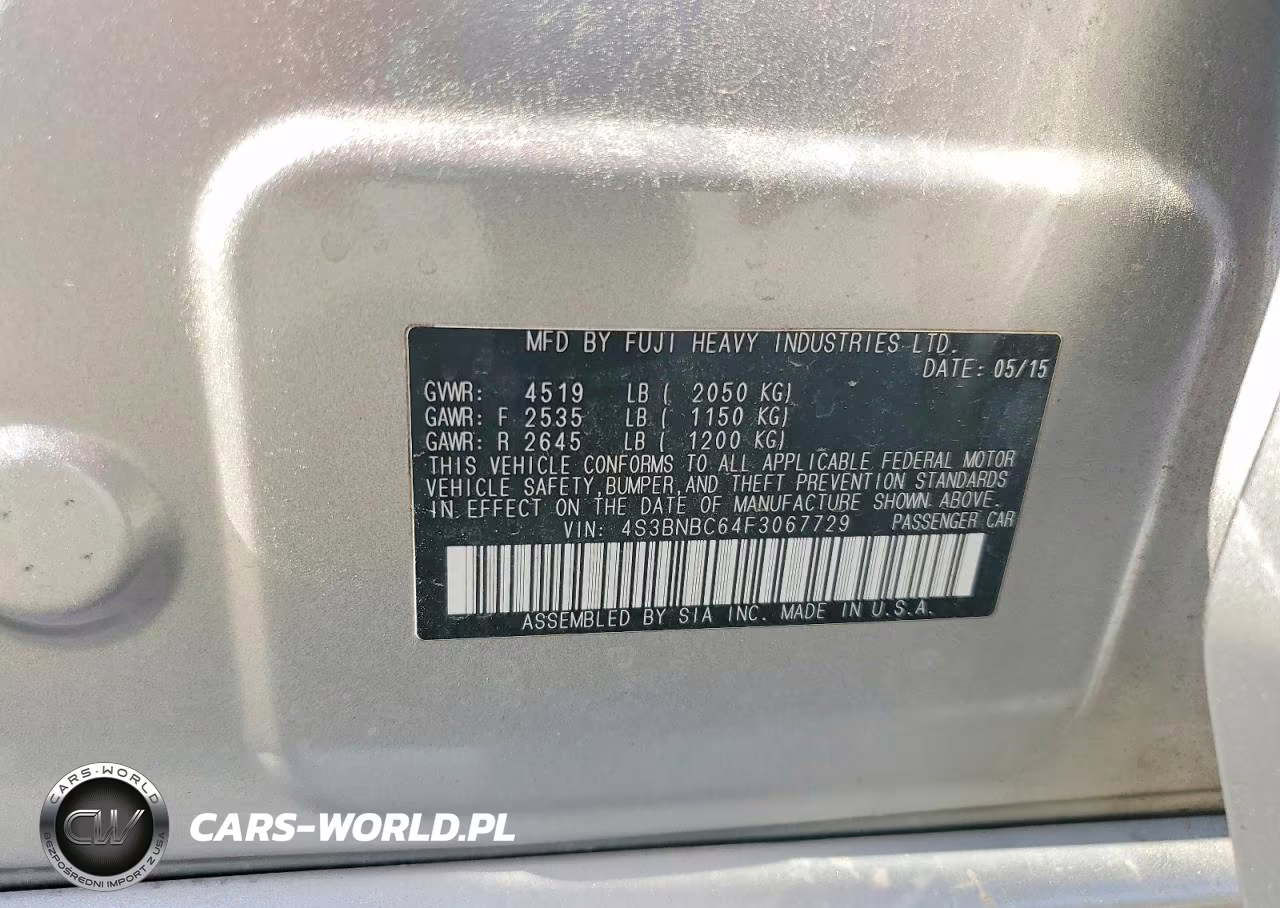 2015 Subaru Legacy Premium VIN:4S3BNBC64F3067729 - 12