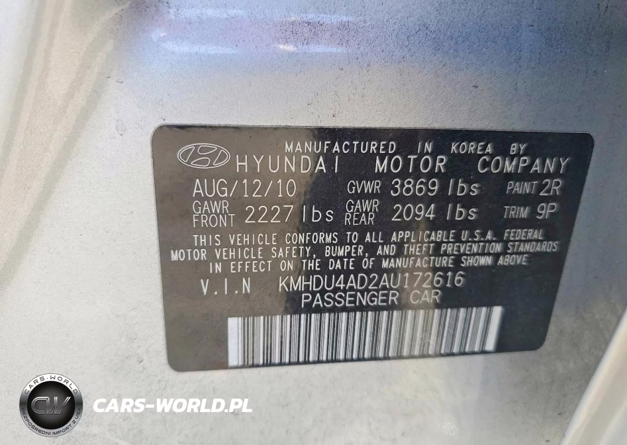 2010 Hyundai Elantra Se VIN:KMHDU4AD2AU172616 - 12