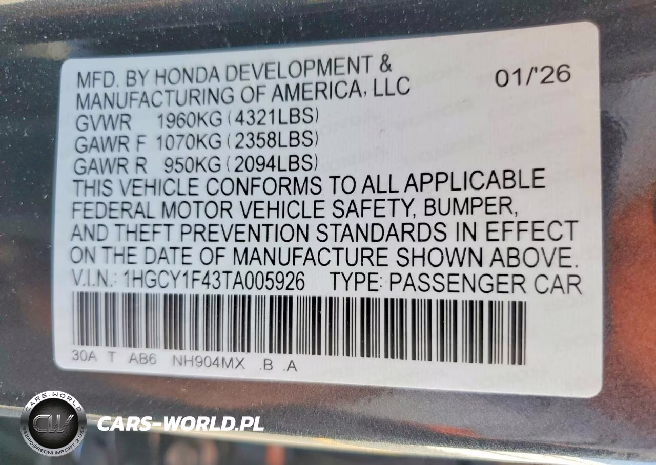 2026 Honda Accord Se VIN:1HGCY1F43TA005926 - 13