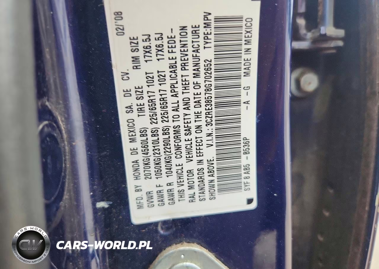2008 Honda Cr-V Ex VIN:3CZRE38578G702652 - 13