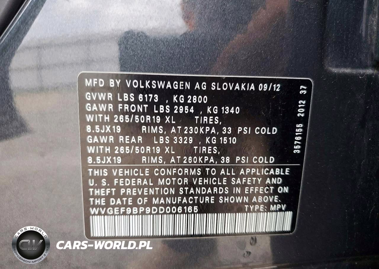 2013 Volkswagen Touareg V6 VIN:WVGEF9BP9DD006165 - 12