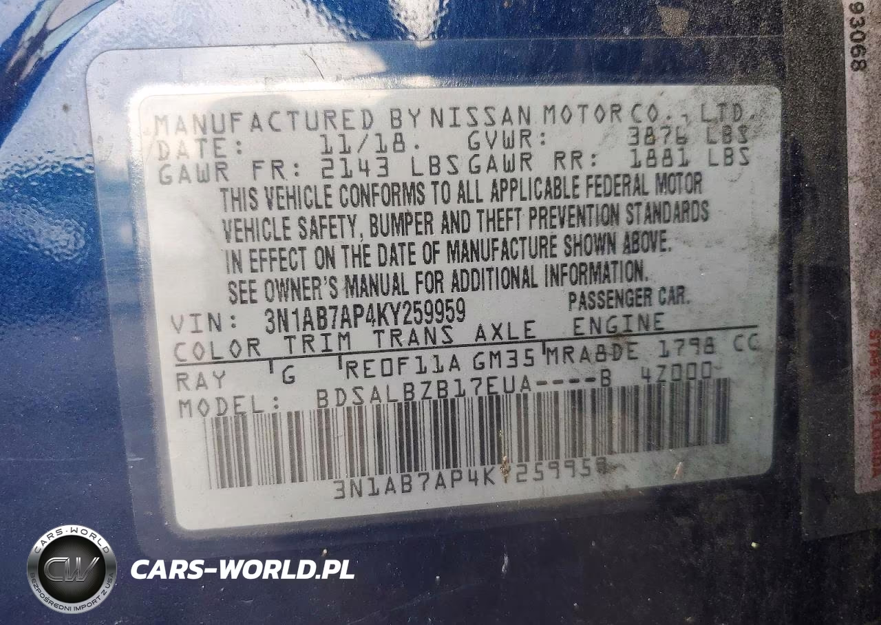2019 Nissan Sentra S VIN:3N1AB7AP4KY259959 - 12