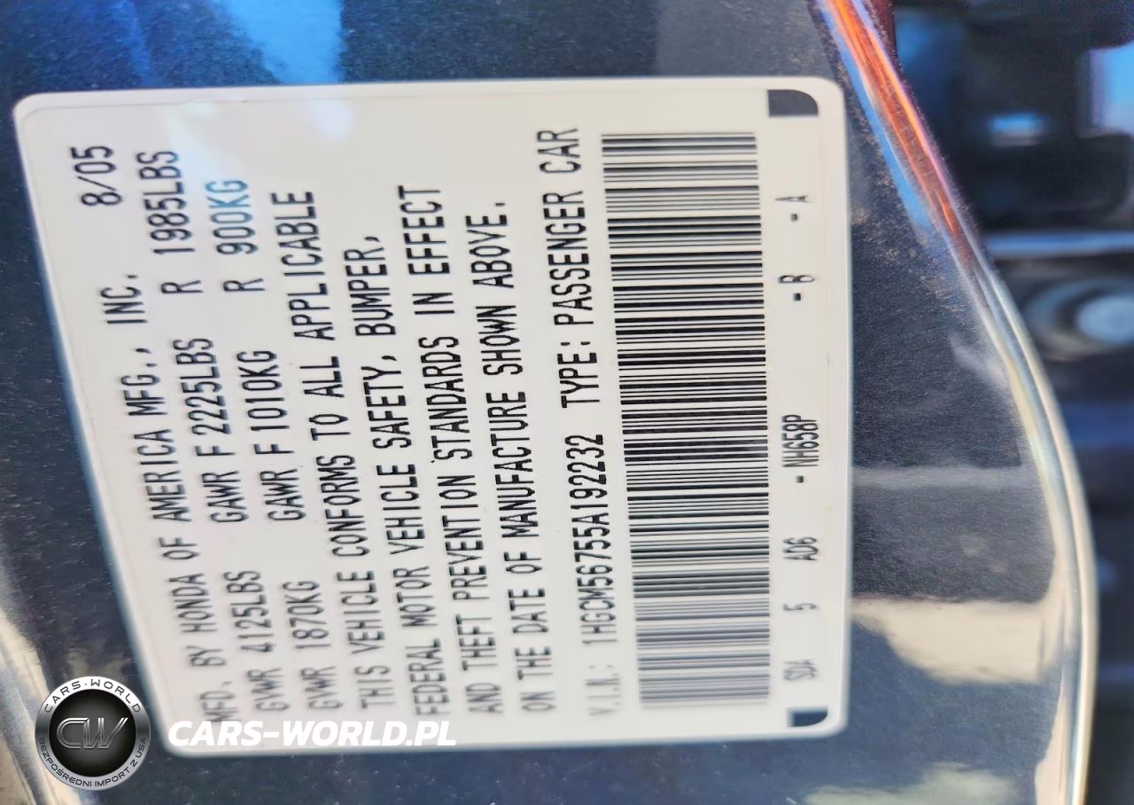 2005 Honda Accord Ex VIN:1HGCM56755A192232 - 12