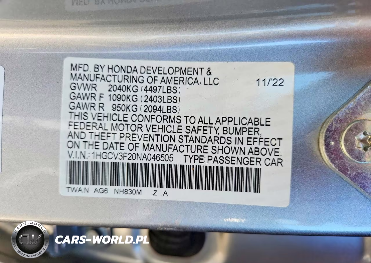 2022 HONDA ACCORD HYBRID SPORT VIN:1HGCV3F20NA046505 - 13