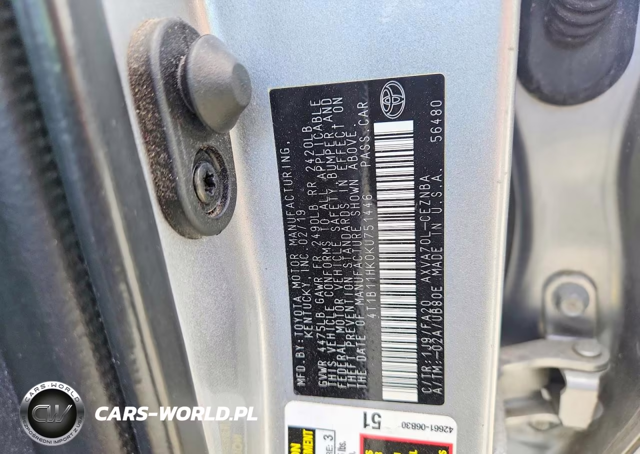 2019 Toyota Camry Le VIN:4T1B11HK0KU751446 - 12