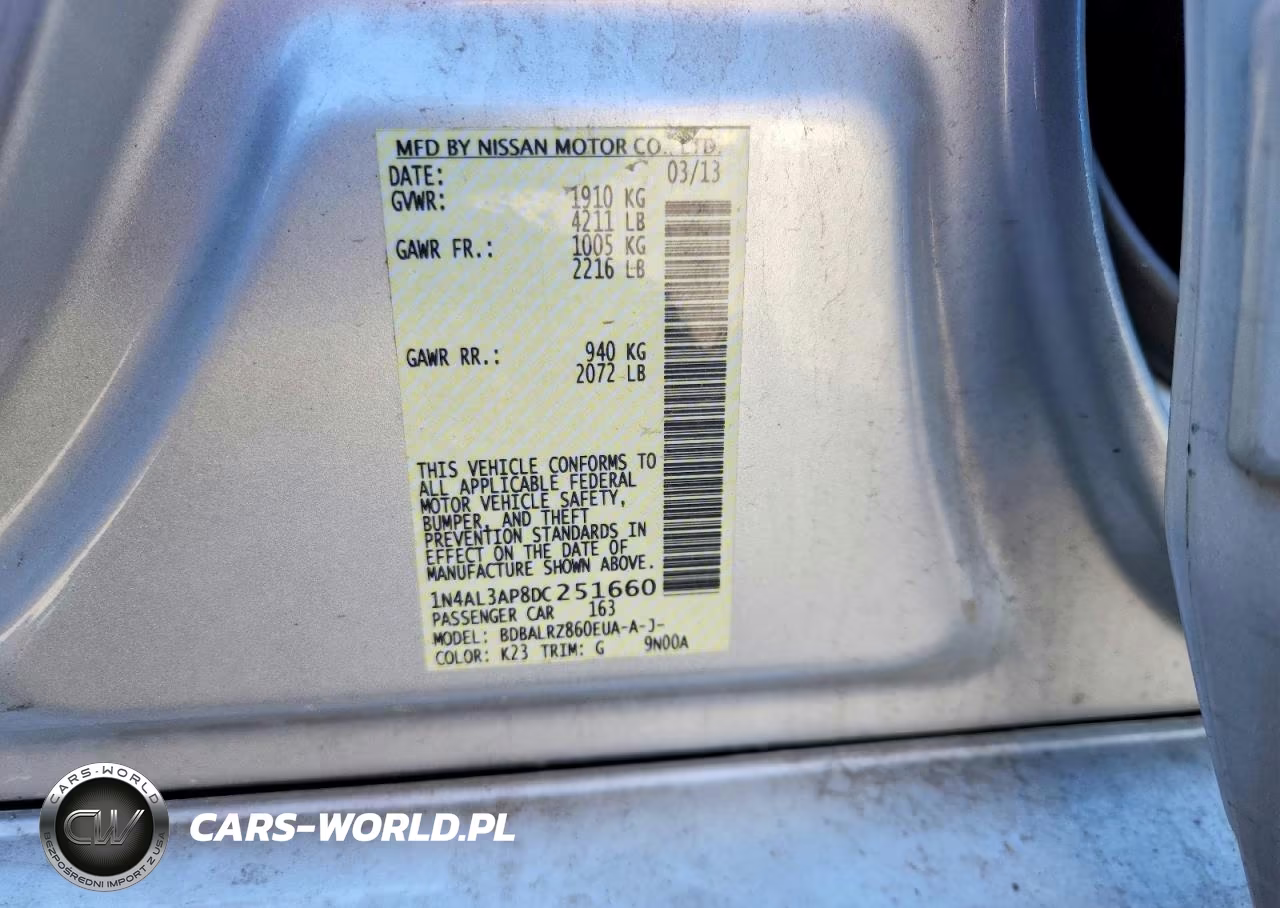 2013 Nissan Altima 2.5 VIN:1N4AL3AP8DC251660 - 12