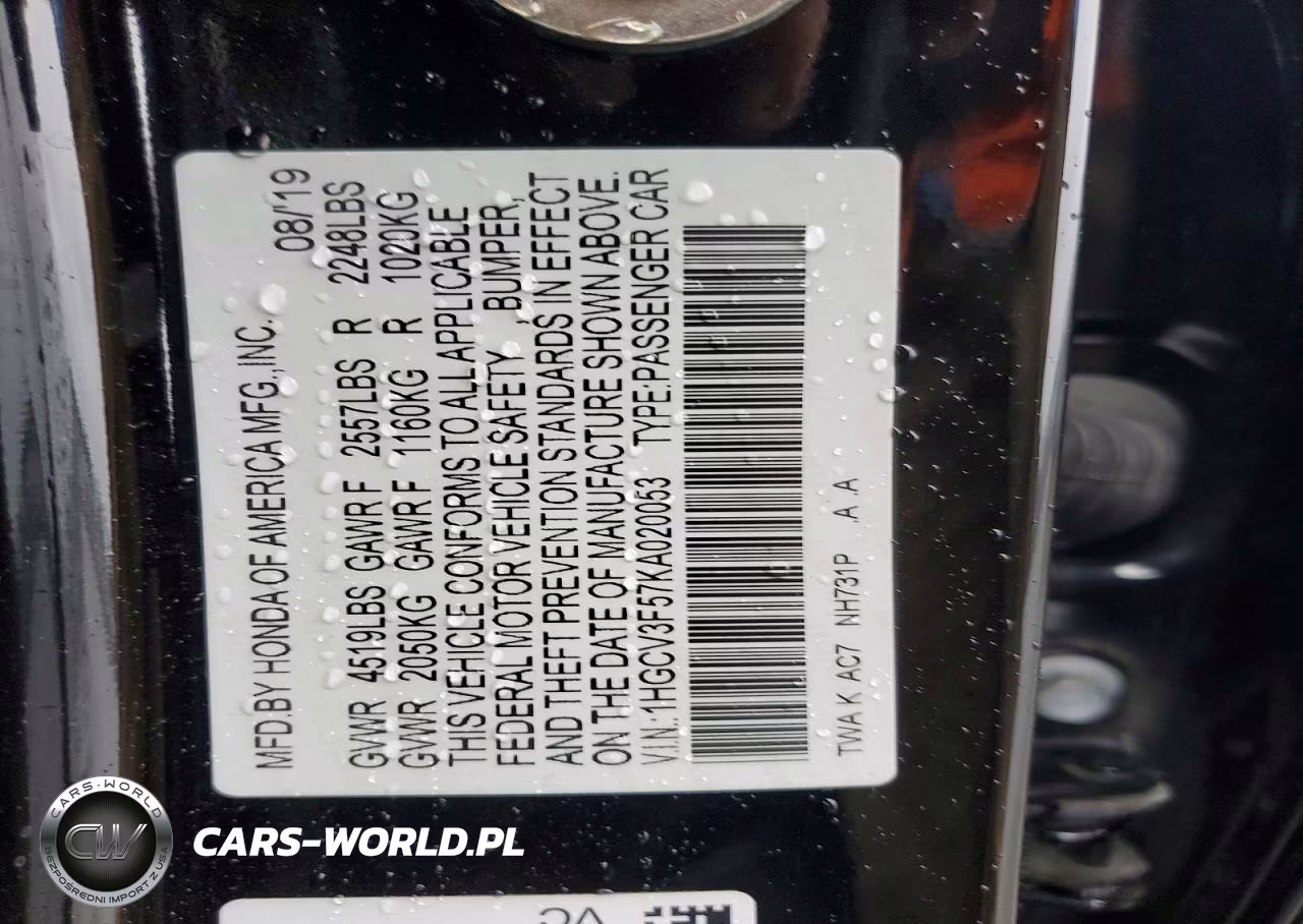 2019 Honda Accord Hybrid Exl VIN:1HGCV3F57KA020053 - 12