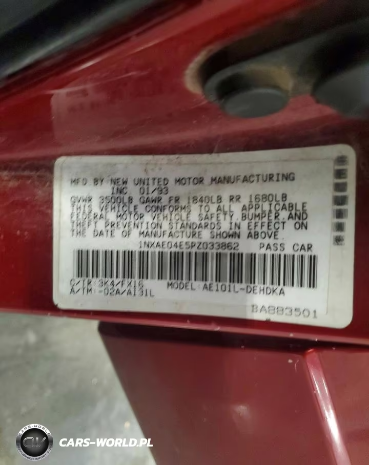 1993 Toyota Corolla Base VIN:1NXAE04E5PZ033862 - 12