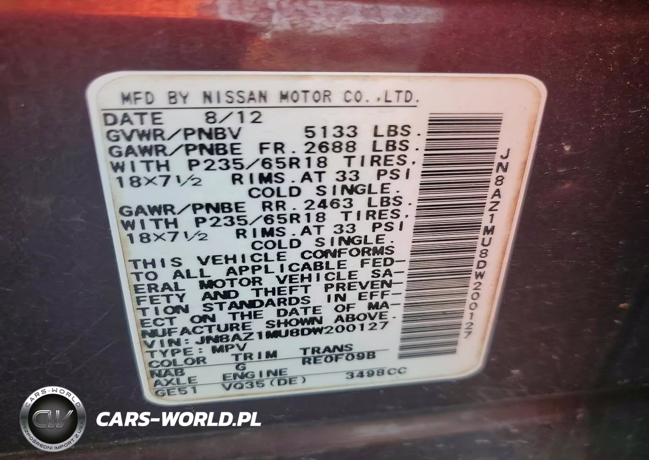 2013 Nissan Murano S VIN:JN8AZ1MU8DW200127 - 12