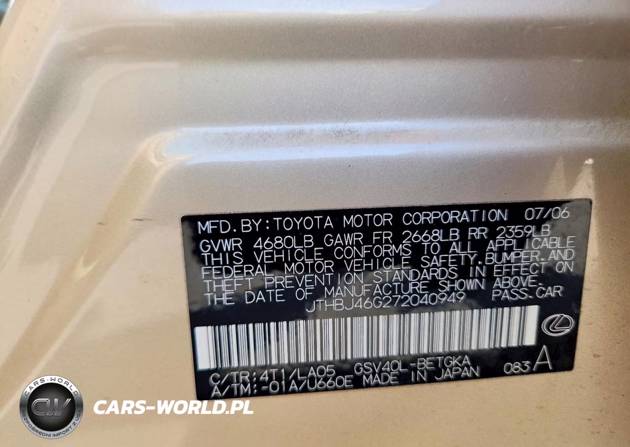 2007 Lexus Es 350 VIN:JTHBJ46G272040949 - 12