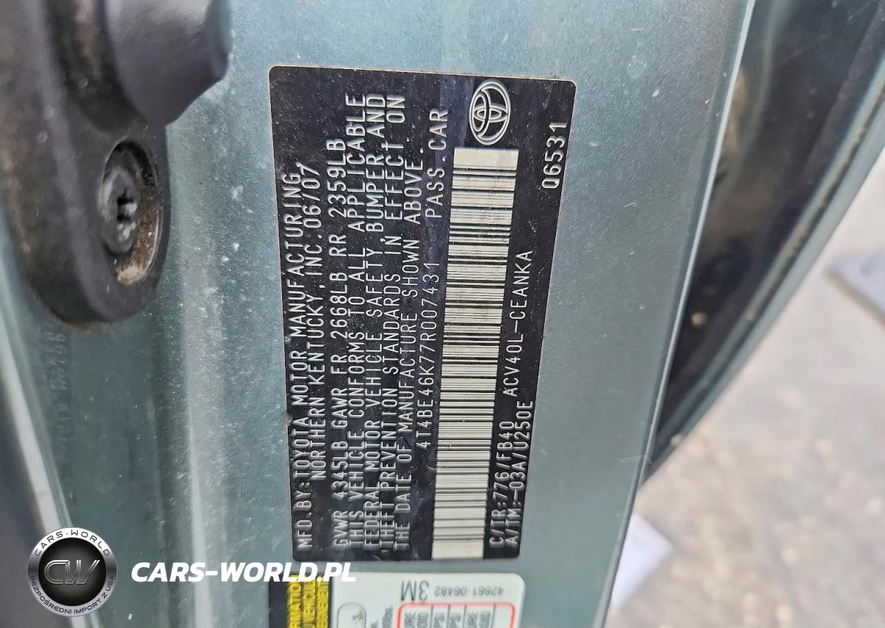 2007 Toyota Camry Le VIN:4T4BE46K77R007431 - 12