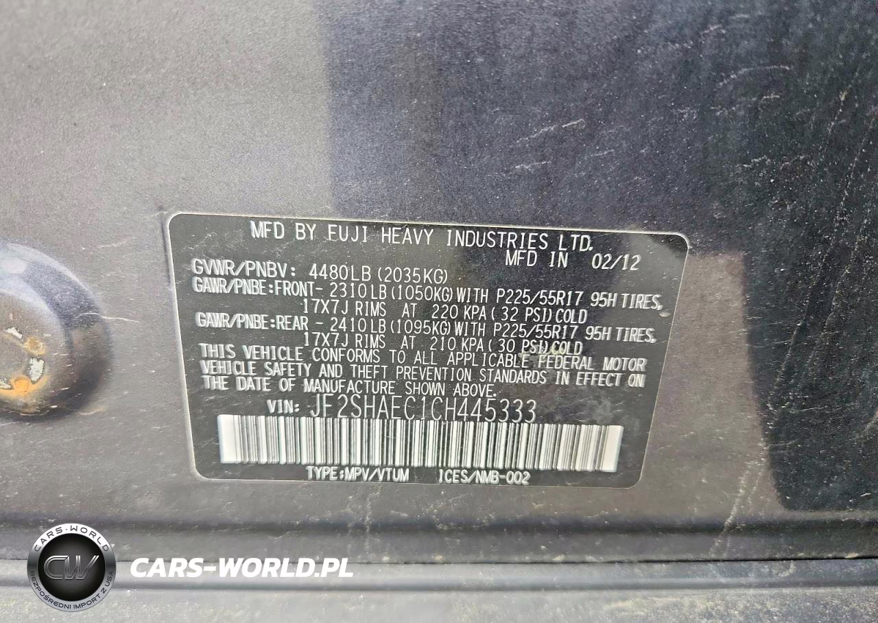 2012 Subaru Forester Limited VIN:JF2SHAEC1CH445333 - 12