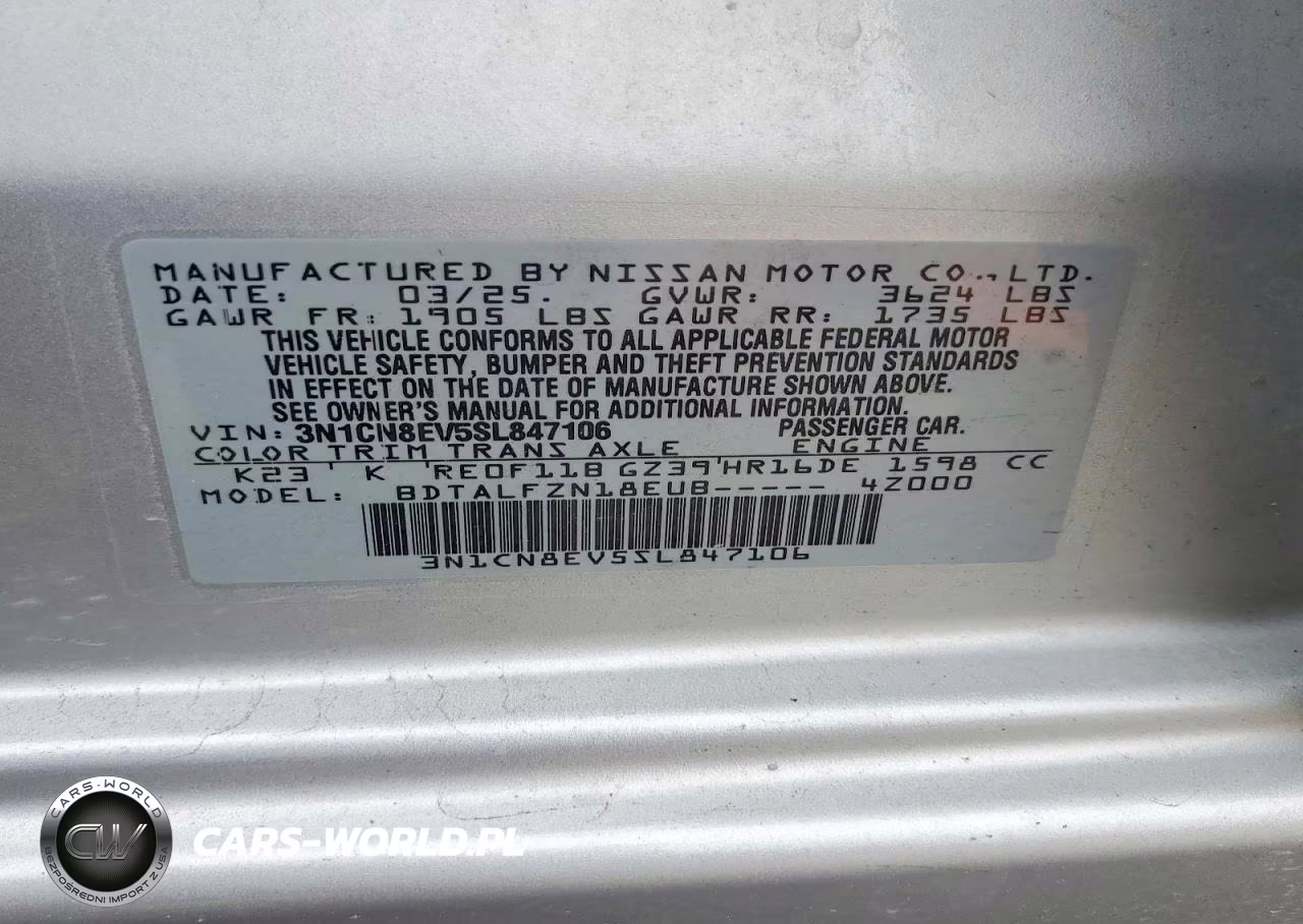 2025 Nissan Versa Sv VIN:3N1CN8EV5SL847106 - 12