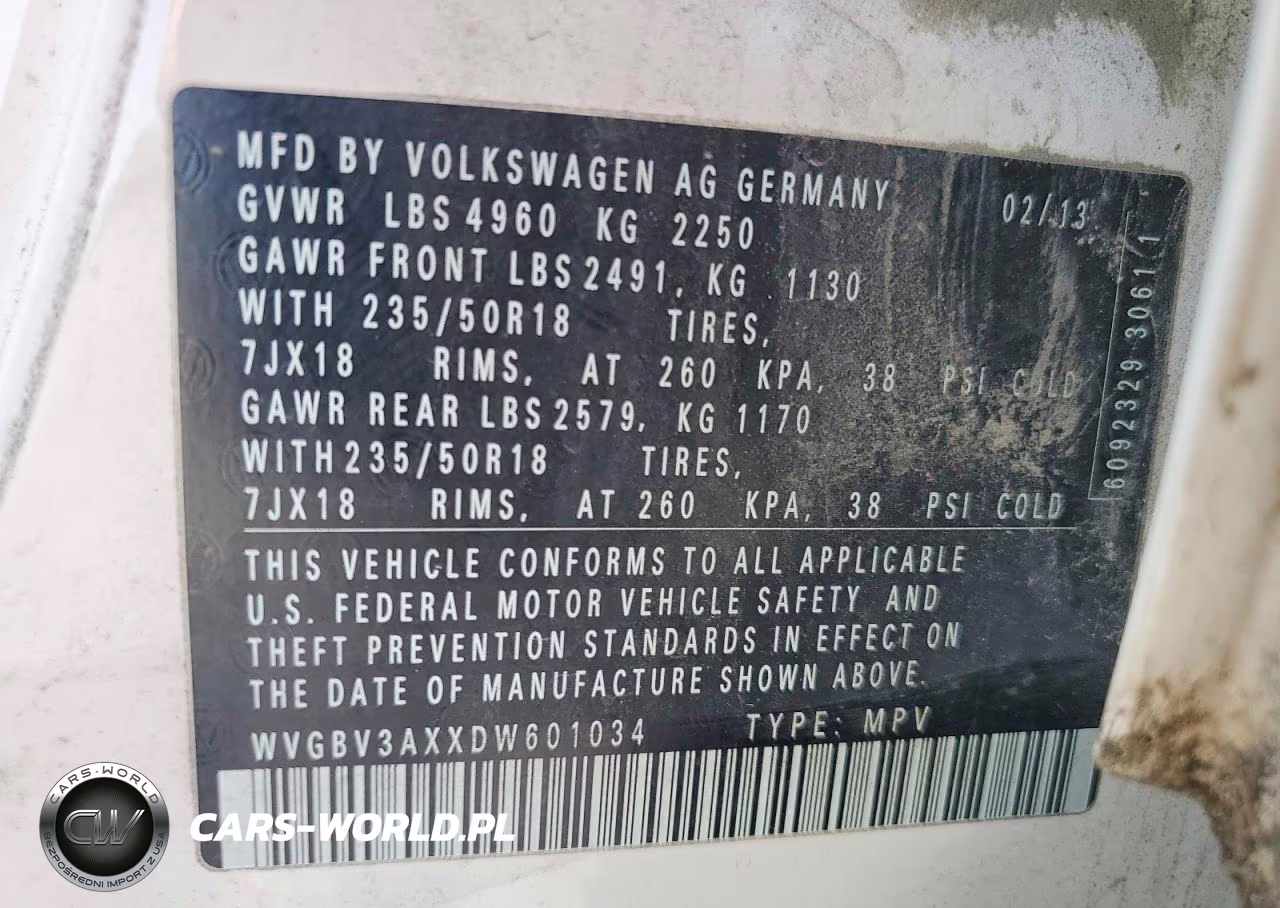 2013 Volkswagen Tiguan S VIN:WVGBV3AXXDW601034 - 13