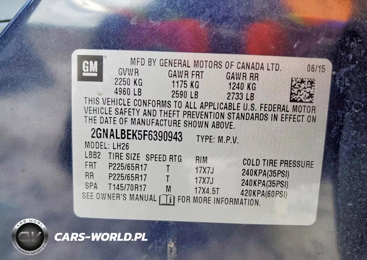 2015 Chevrolet Equinox Lt VIN:2GNALBEK5F6390943 - 13