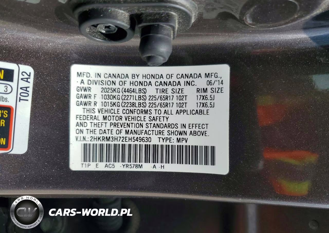 2014 Honda Cr-V Exl VIN:2HKRM3H72EH549630 - 13