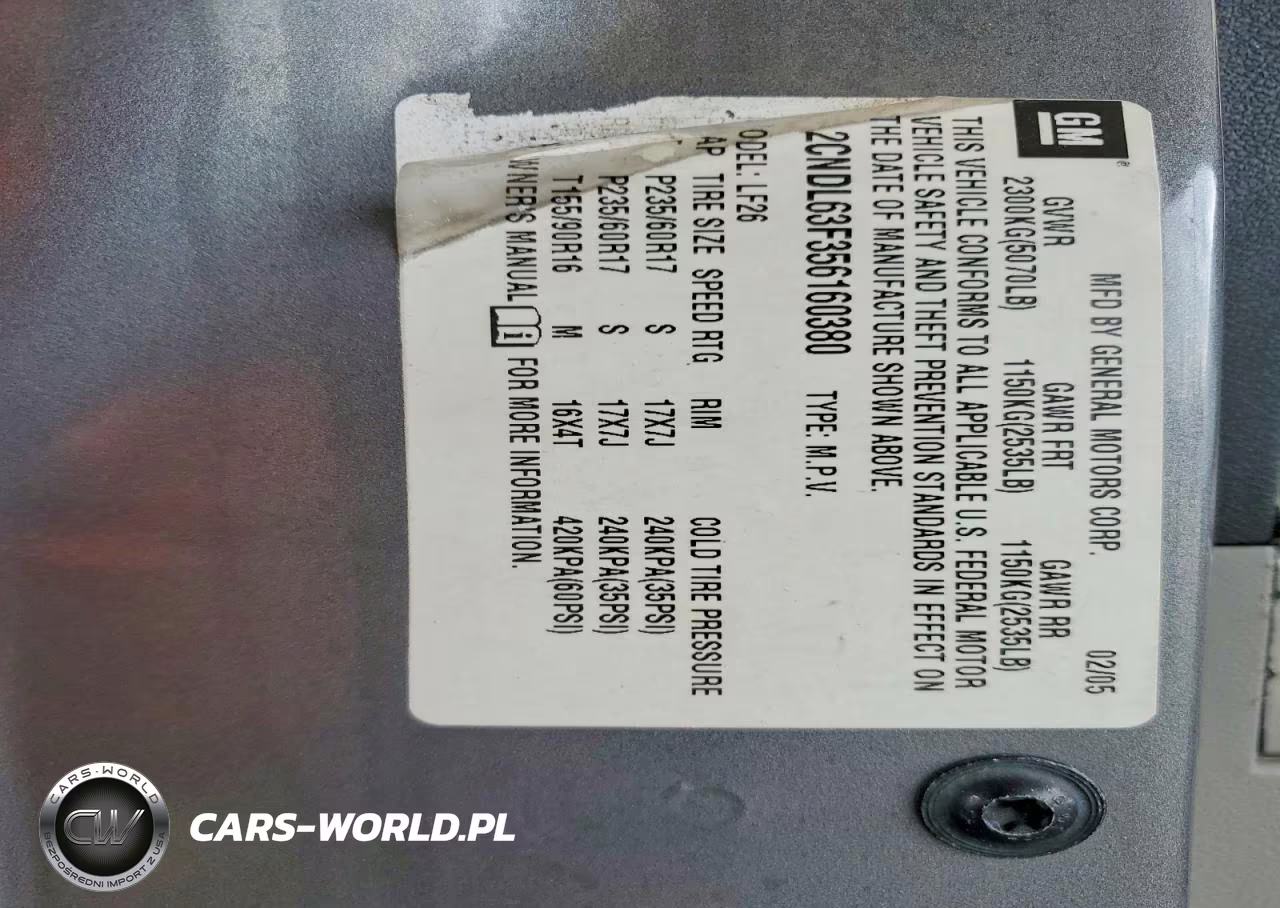 2005 Chevrolet Equinox Lt VIN:2CNDL63F356160380 - 13
