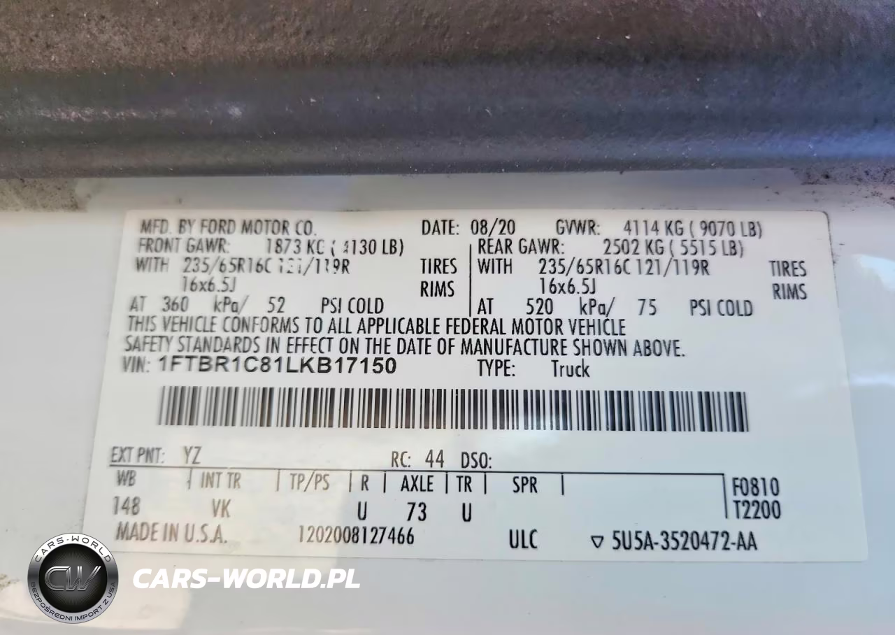 2020 Ford Transit T-250 VIN:1FTBR1C81LKB17150 - 14