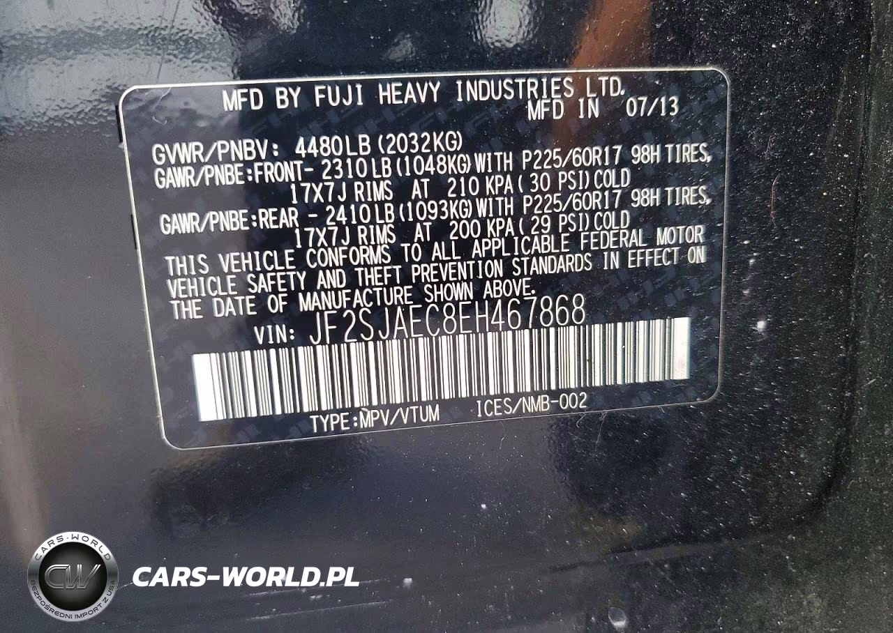 2014 Subaru Forester 2.5I Premium VIN:JF2SJAEC8EH467868 - 13