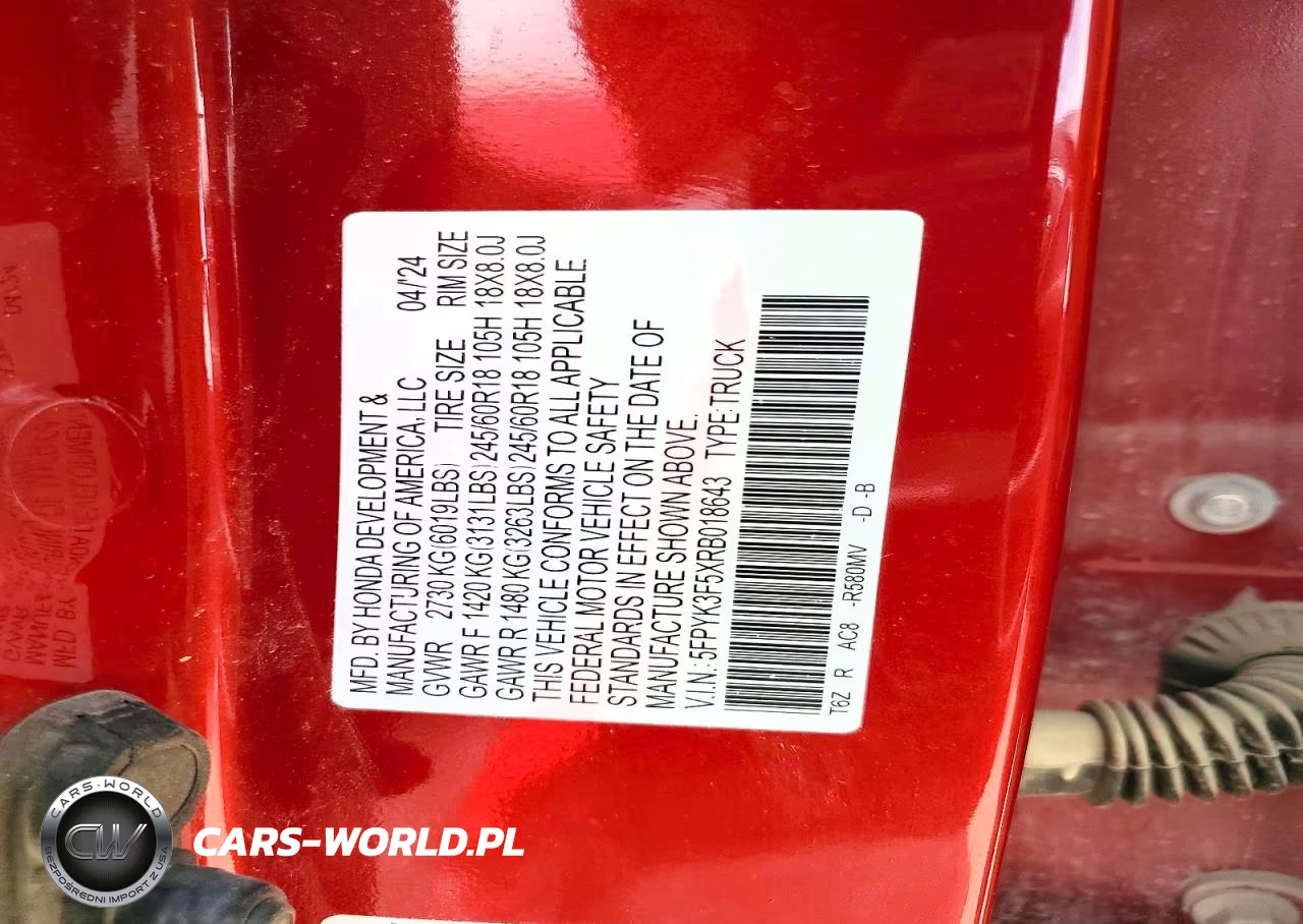 2024 Honda Ridgeline Rtl VIN:5FPYK3F5XRB018643 - 12