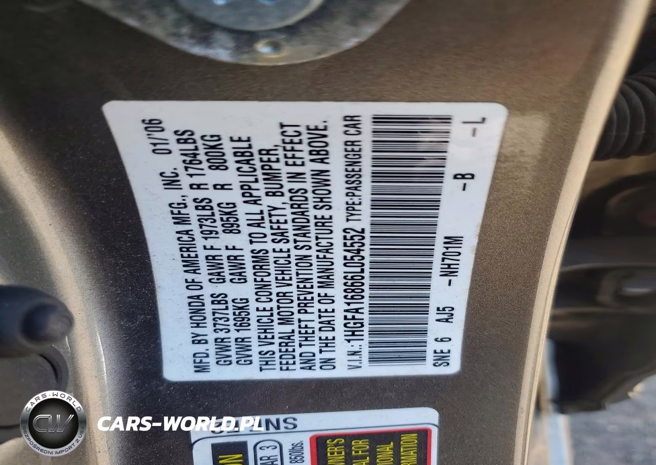 2006 Honda Civic Ex VIN:1HGFA16866L054552 - 12