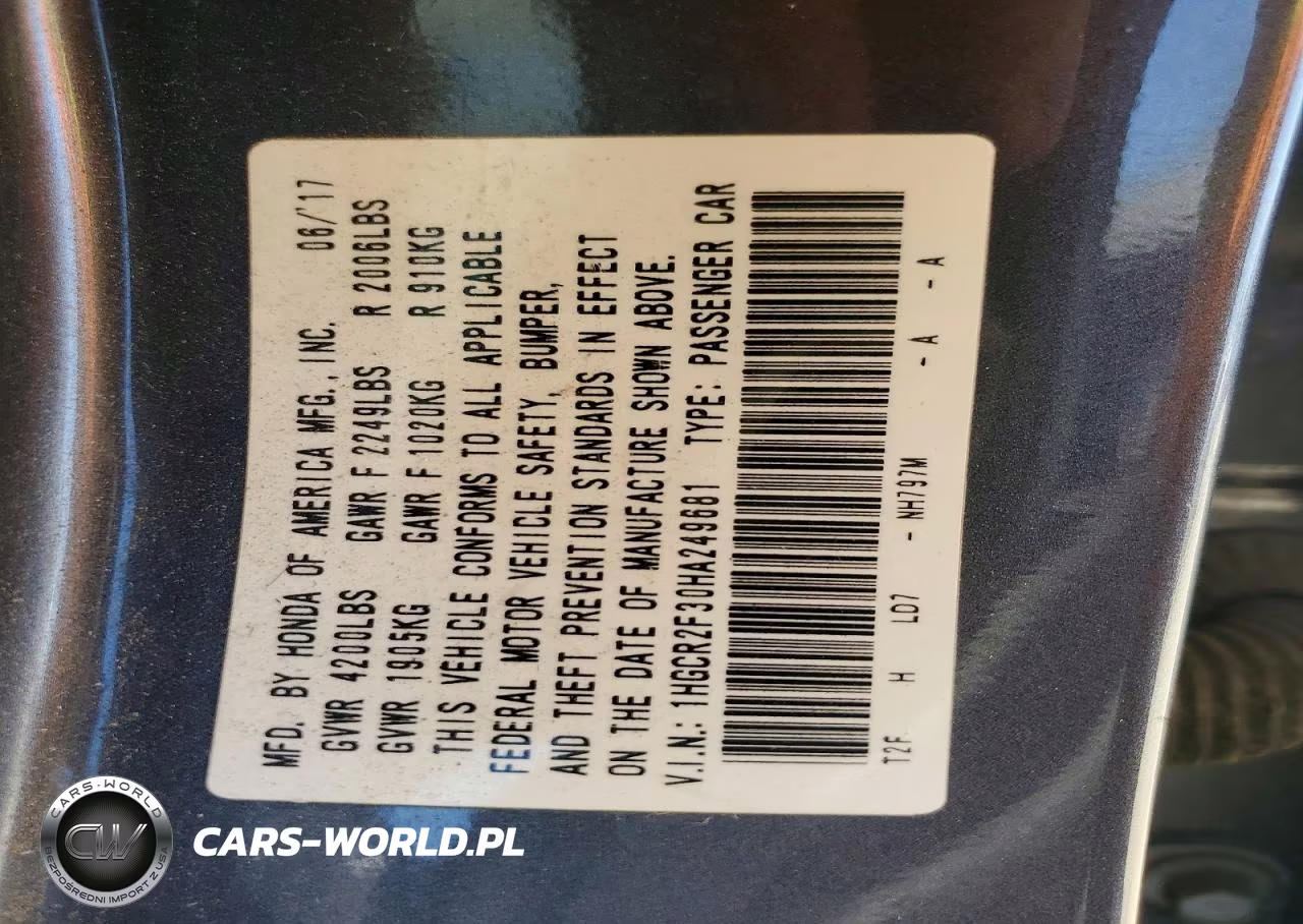2017 Honda Accord Lx VIN:1HGCR2F30HA249681 - 12