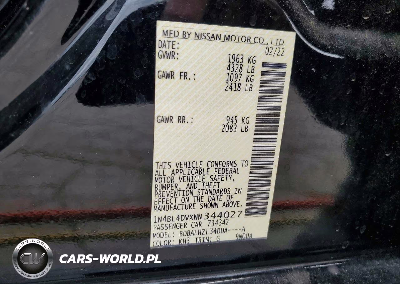 2022 Nissan Altima Sv VIN:1N4BL4DVXNN344027 - 13