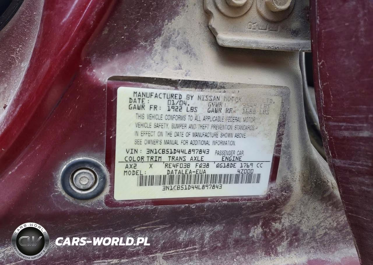 2004 Nissan Sentra 1.8 VIN:3N1CB51D44L897843 - 12