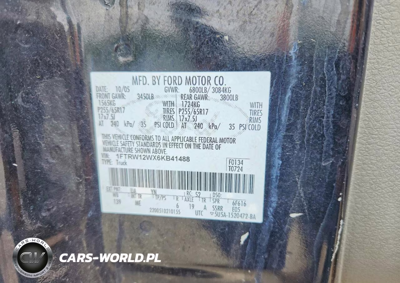 2006 Ford F150 Supercrew VIN:1FTRW12WX6KB41488 - 12