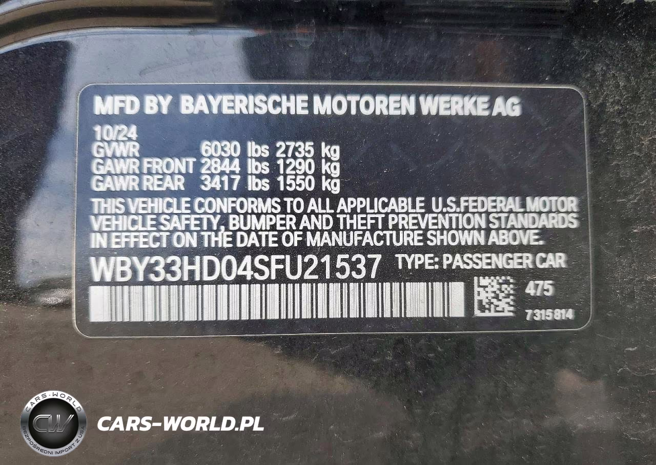 2025 BMW I4 M50 VIN:WBY33HD04SFU21537 - 12