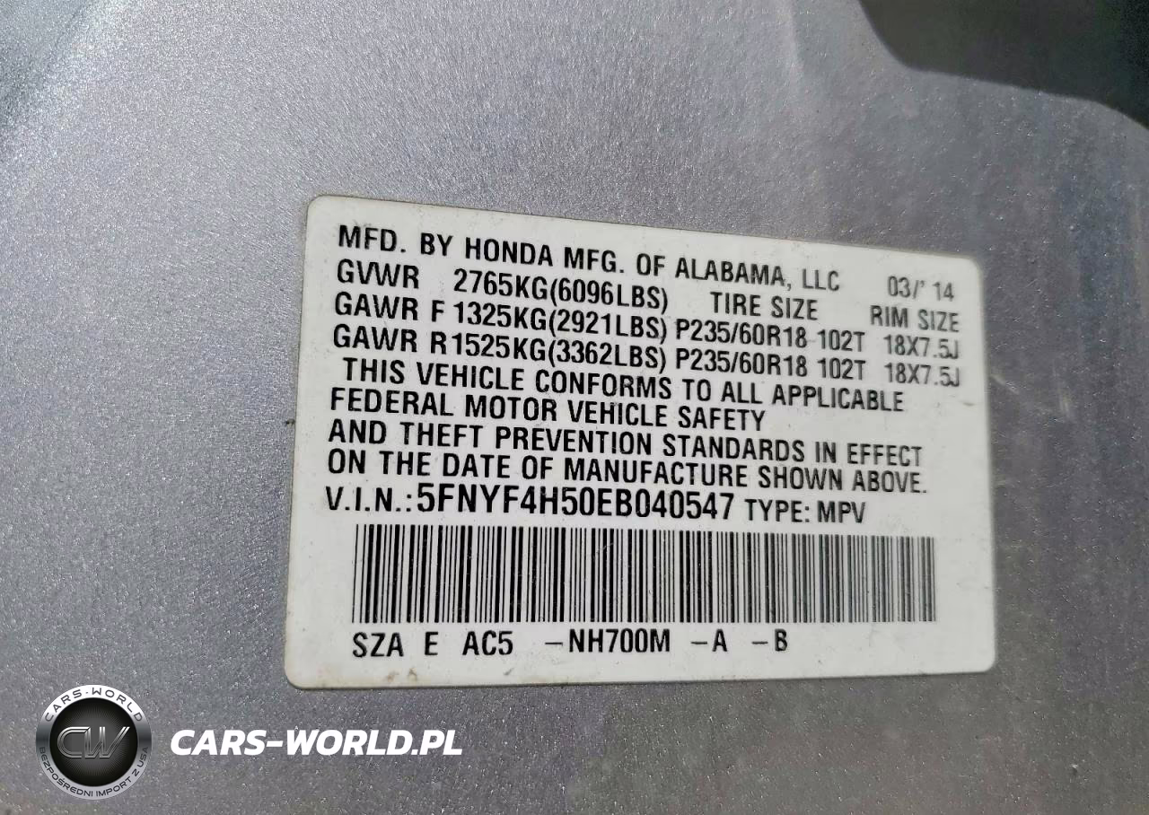 2014 Honda Pilot Exl VIN:5FNYF4H50EB040547 - 14