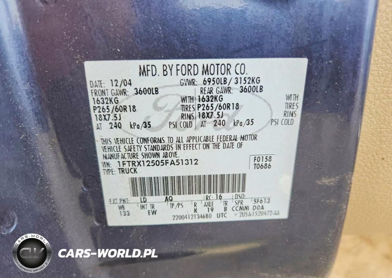 2005 Ford F150 VIN:1FTRX12505FA51312 - 12