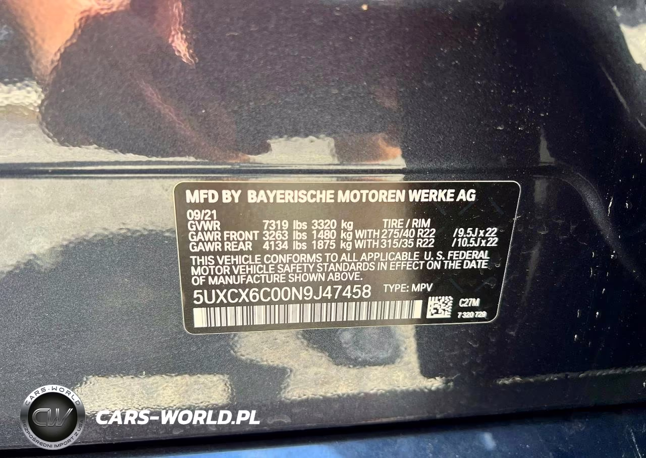 2022 BMW X7 M50I VIN:5UXCX6C00N9J47458 - 10