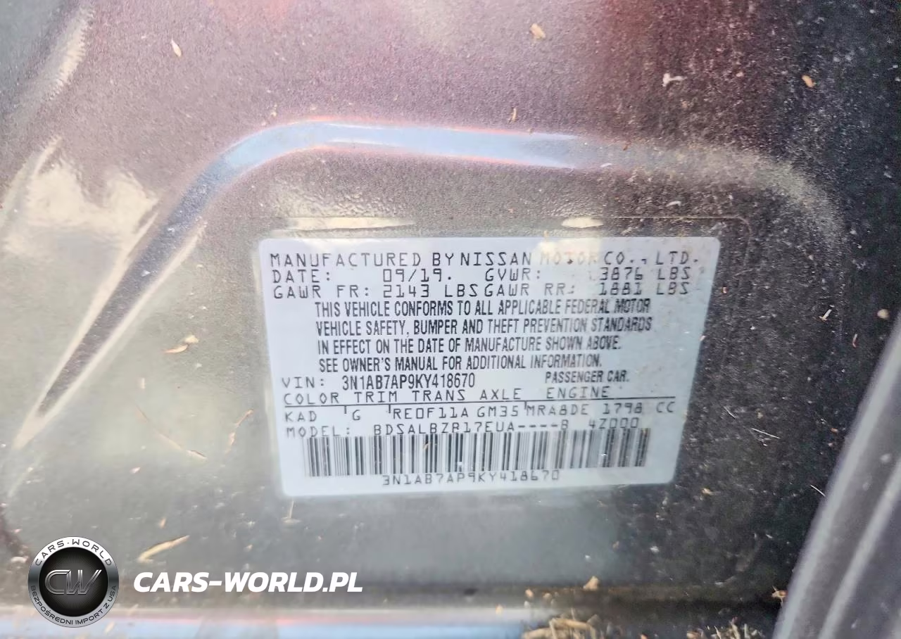 2019 Nissan Sentra S VIN:3N1AB7AP9KY418670 - 12