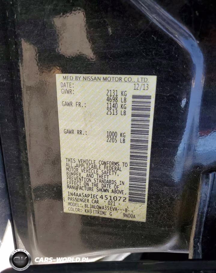 2014 Nissan Maxima 3.5 S VIN:1N4AA5AP1EC451072 - 12
