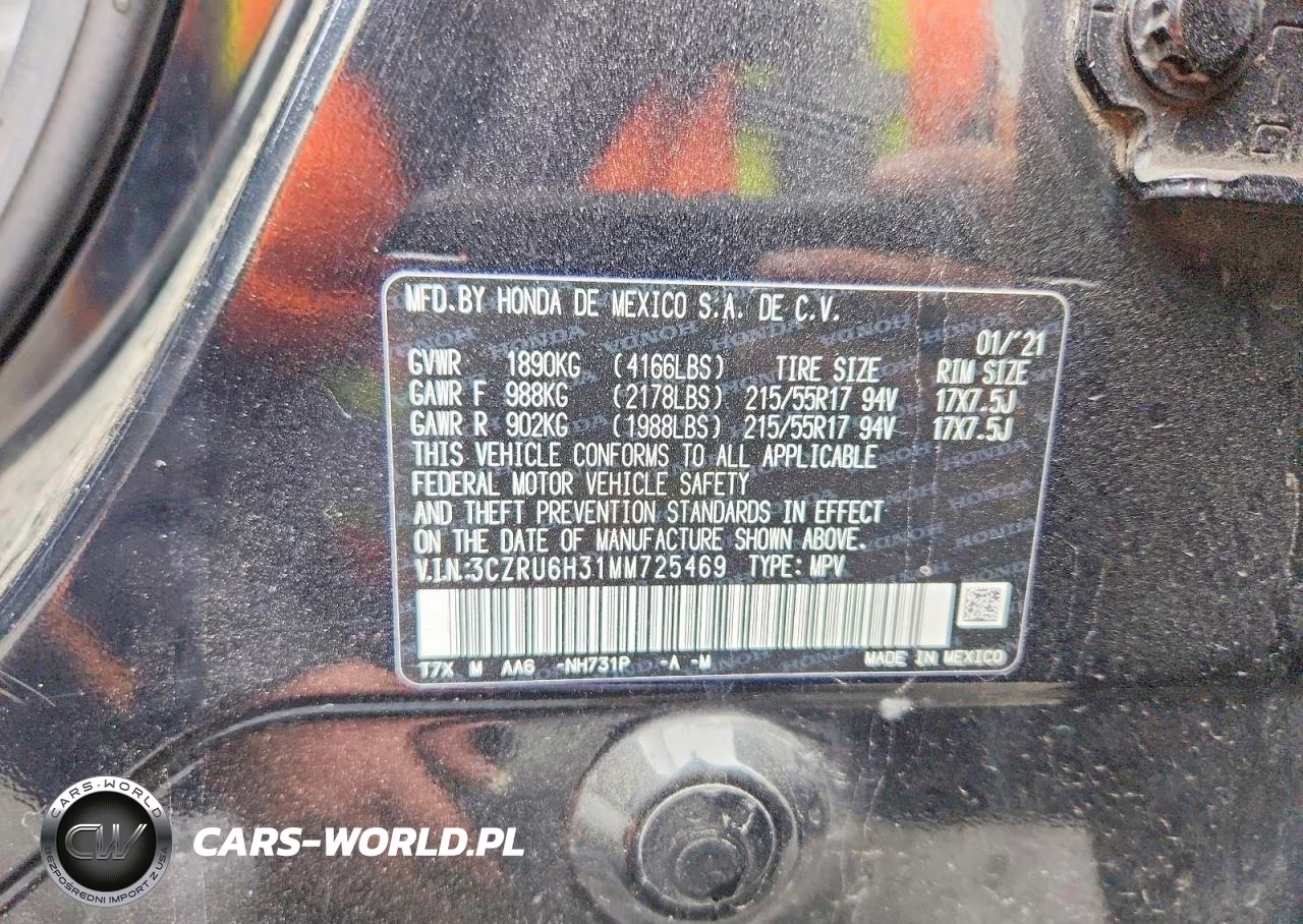 2021 Honda Hr-V Lx VIN:3CZRU6H31MM725469 - 13
