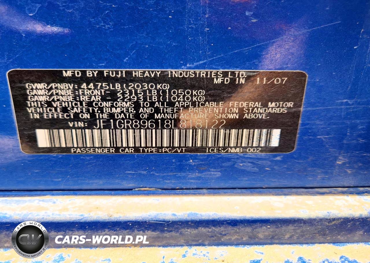 2008 Subaru Impreza Wrx Sti VIN:JF1GR89618L818122 - 12