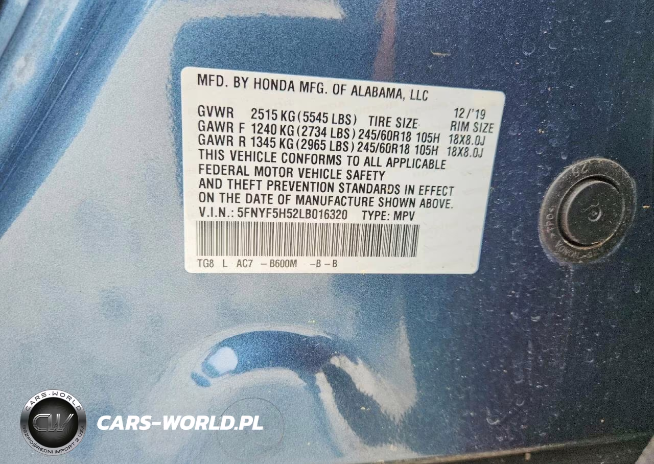 2020 Honda Pilot Exl VIN:5FNYF5H52LB016320 - 14