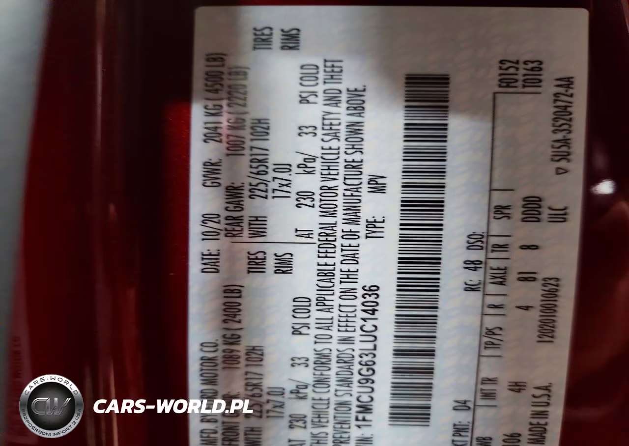 2020 Ford Escape Se VIN:1FMCU9G63LUC14036 - 14