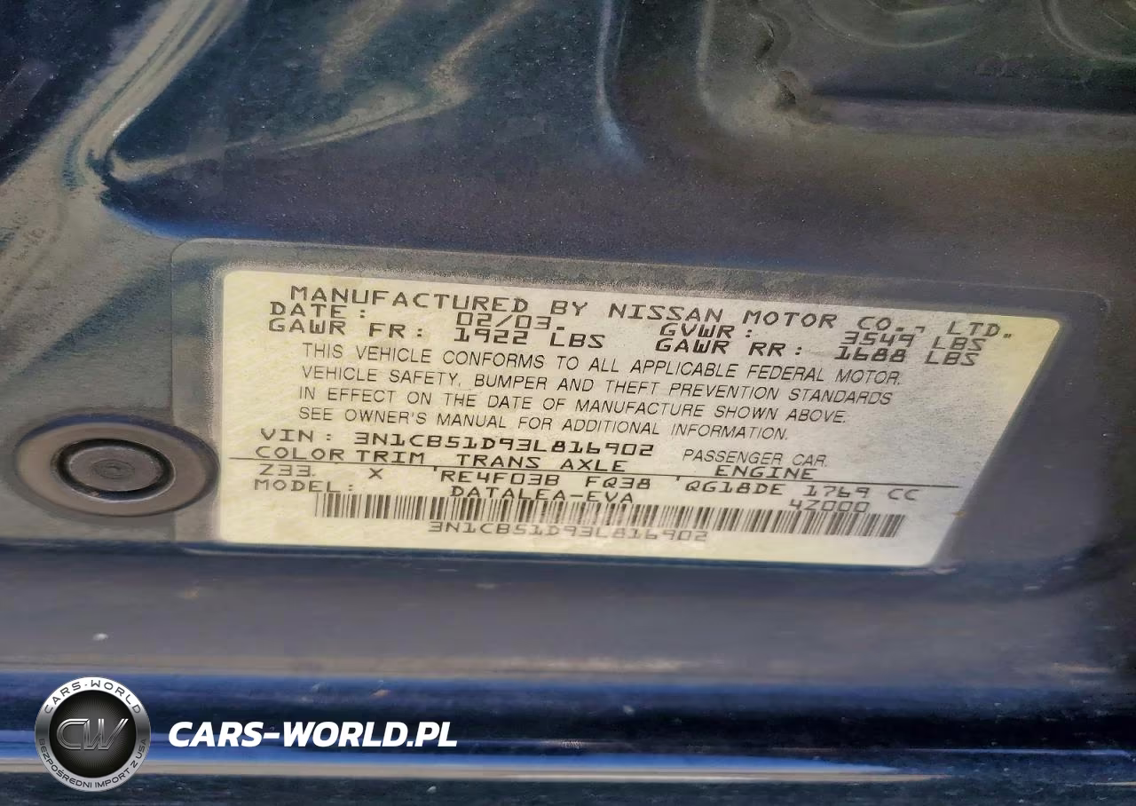 2003 Nissan Sentra Xe VIN:3N1CB51D93L816902 - 12
